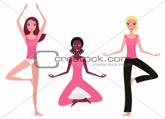 Yoga multicultural girls collection iolated on white 

