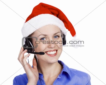 Christmas operator woman, isolated on white background