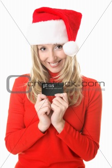 Christmas Shopping - Santa girl with a gift card