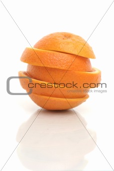 One cut orange on a white background