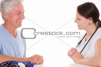 young woman doctorm talk with patient