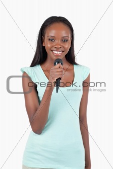 Brightly smiling female singer