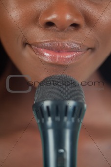 Close up of lips with microphone