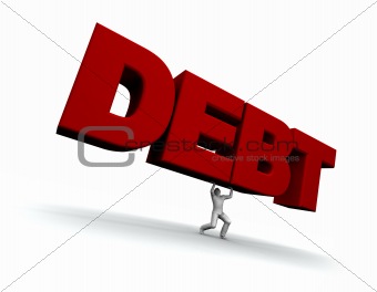 Man Lifing the Word DEBT