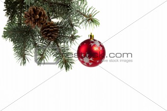 Spruce twigs decorated with a  ball