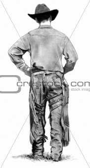 Pencil Drawing: Cowboy With Chaps, Walking