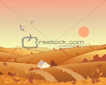 country cottage in autumn
