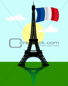 Eiffel tower with the flag of France
