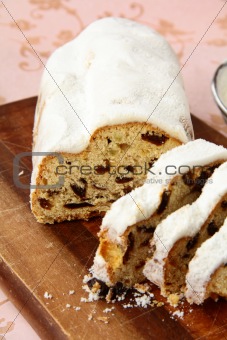 Traditional homemade stollen with dried fruits