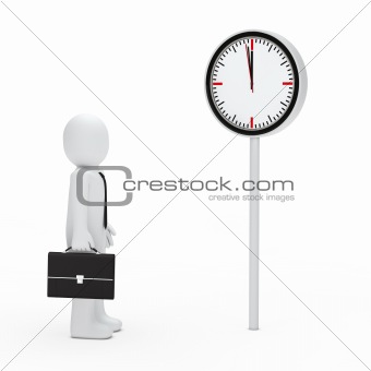 business stand befor a clock