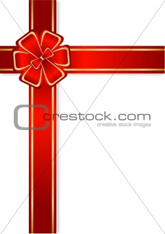 Blank card with red satin ribbon and a bow