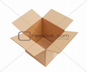 Open cardboard box, isolated