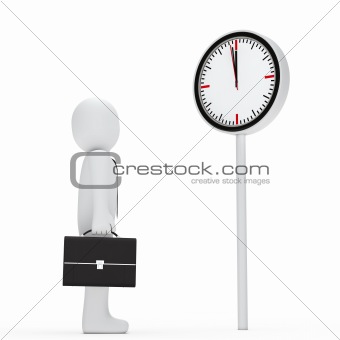 business stand befor a clock