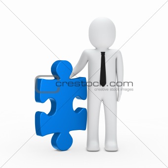 business man hold a puzzle blue
