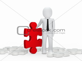 business man hold a puzzle red