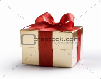 Art gold box with red bow