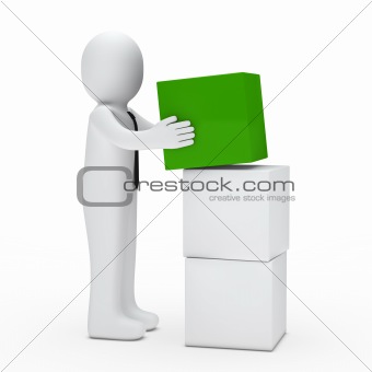 man hold green cube