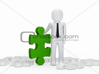 business man hold a puzzle green