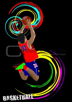 Poster of Basketball player. Colored Vector illustration for des