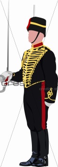 Royal Guard with sword at Buckingham palace in London. Vector il