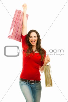 Beautiful woman happy to finish christmas shopping