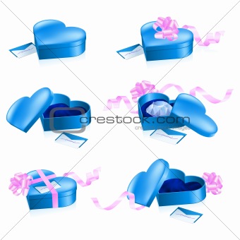 Set of blue boxes in heart shape