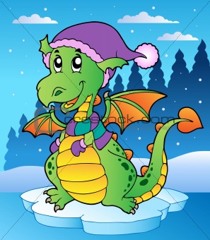 Winter scene with cute dragon