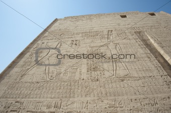 Hieroglypic carvings on an egyptian temple