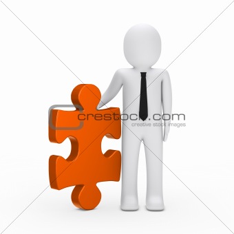 business man hold a puzzle orange