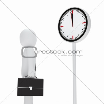 business man stand befor a clock