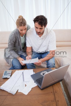 Portrait of a couple doing their accounting with a laptop