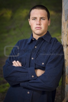 Handsome Young Blue Eyed Boy Portrait Outside 