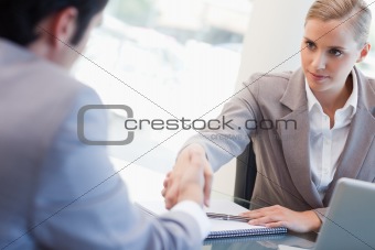 Serious manager interviewing a male applicant