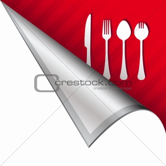 Eating utensils icon on peeling corner tab