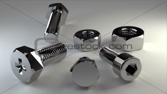 3d chrome nuts and bolts