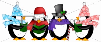 Penguins Singing Christmas Carol Cartoon Clipart