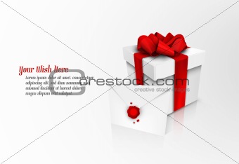 Christmas Gift Box with Red Ribbon Bow and Wax Sealed Envelope