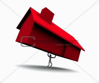 Man Lifting Red House
