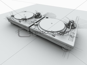 DJ Turntables 3D Sketch