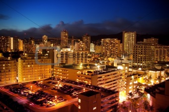 City View of Waikiki, Oahu, Hawaii at Night