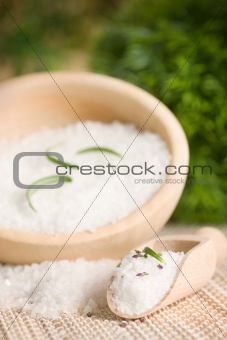 Spa setting with bath salt
