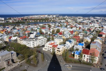 View from the tower of the church of Hallgrimur in Reykjavik.