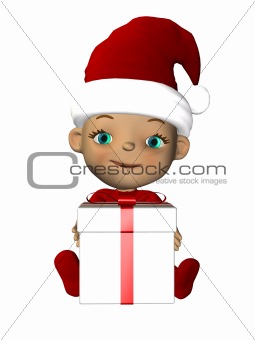 christmas baby with gift sitting