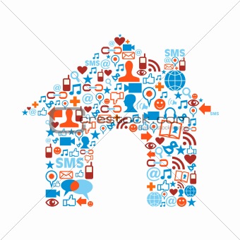 House symbol with media icons texture