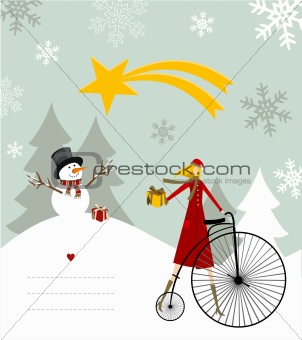 Snowman and star of Bethlehem card.