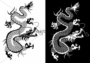 Black and white chinese dragon vector.