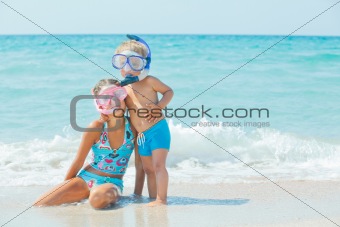 Happy Divers On A Beach