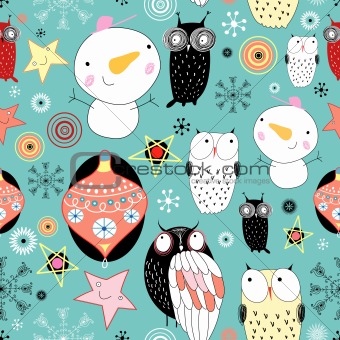 texture with snowmen and owls