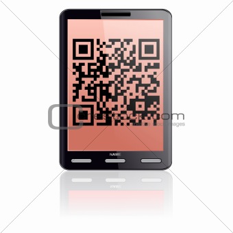 Tablet computer  with QR code. 