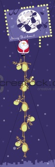 Santa with reindeers hanging on Cristmas billboard